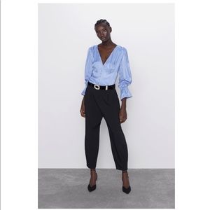 Zara blue satin effect button top